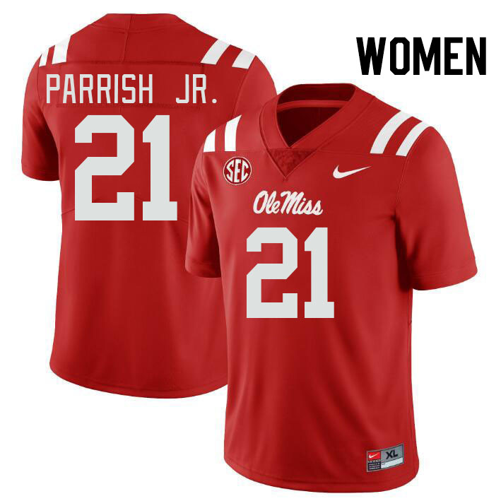 Women #21 Henry Parrish Jr. Ole Miss Rebels College Football Jerseys Stitched-Red